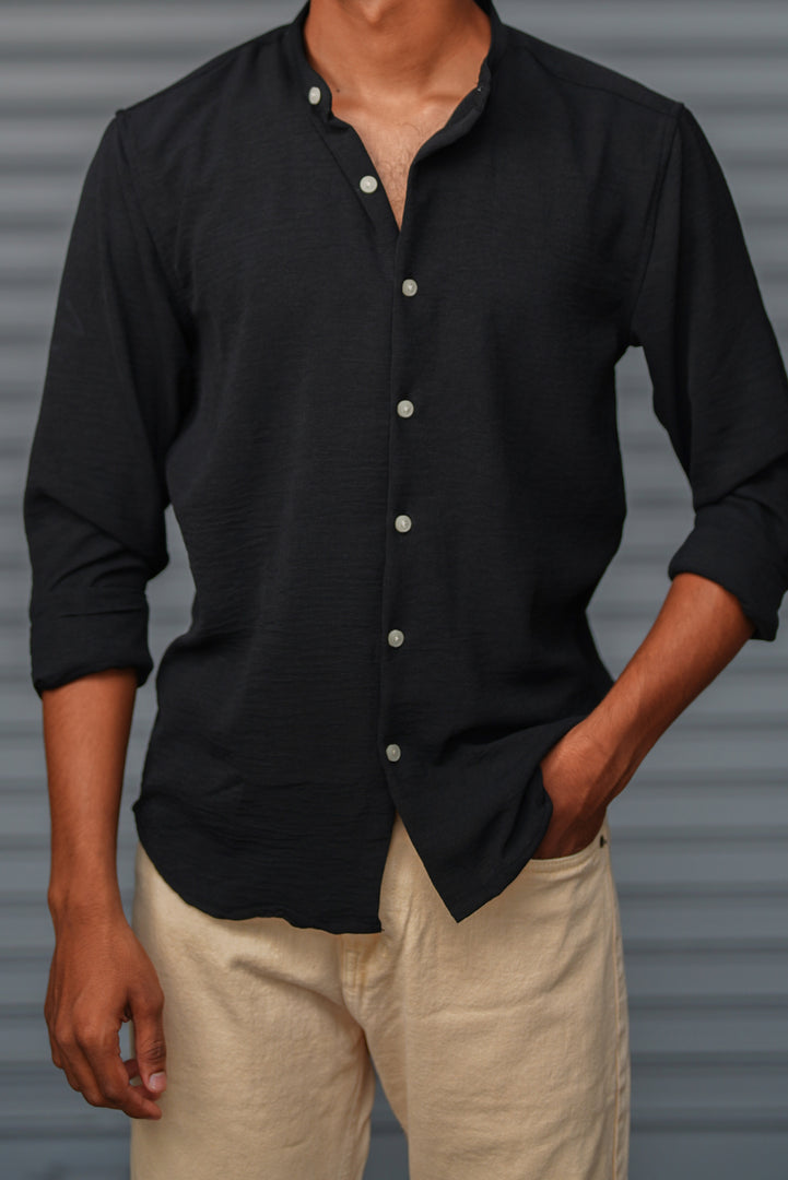 Soft Linen Shirt for Men – Lightweight Casual Full Sleeve Shirt - Black