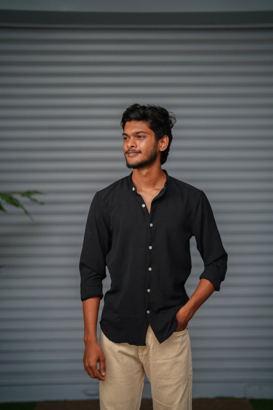 Soft Linen Shirt for Men – Lightweight Casual Full Sleeve Shirt - Black – 7MAN Men's Fashion India