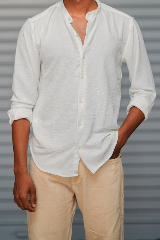 Soft Linen Shirt for Men – Lightweight Casual Full Sleeve Shirt - White – alternate view – 7MAN India