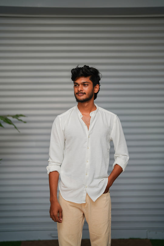 Soft Linen Shirt for Men – Lightweight Casual Full Sleeve Shirt - White – 7MAN Men's Fashion India