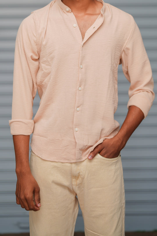 Soft Linen Shirt for Men – Lightweight Casual Full Sleeve Shirt - Peach – alternate view – 7MAN India