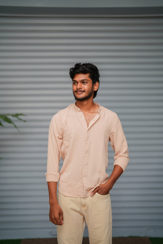 Soft Linen Shirt for Men – Lightweight Casual Full Sleeve Shirt - Peach – 7MAN Men's Fashion India