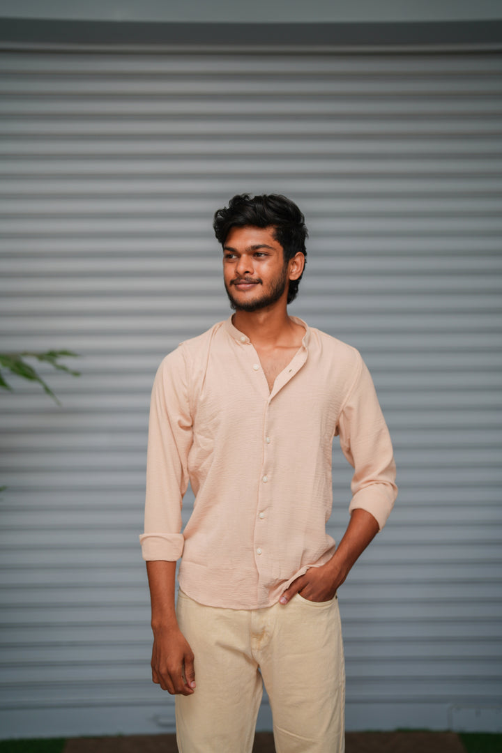 Soft Linen Shirt for Men – Lightweight Casual Full Sleeve Shirt - Peach