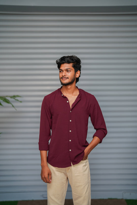 Soft Linen Shirt for Men – Lightweight Casual Full Sleeve Shirt - Wine – 7MAN Men's Fashion India