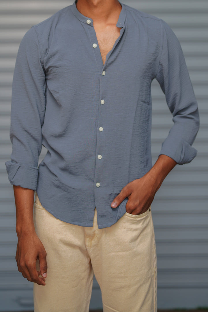 Soft Linen Shirt for Men – Lightweight Casual Full Sleeve Shirt - Slate Grey