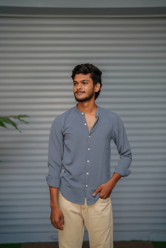 Soft Linen Shirt for Men – Lightweight Casual Full Sleeve Shirt - Slate Grey – 7MAN Men's Fashion India