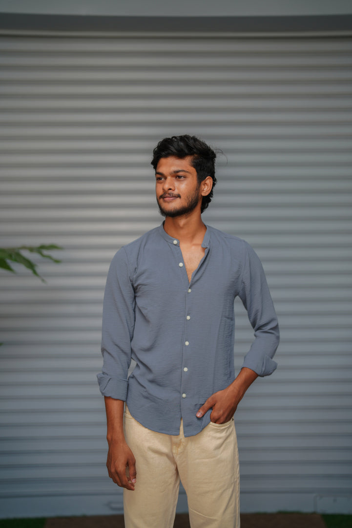 Soft Linen Shirt for Men – Lightweight Casual Full Sleeve Shirt - Slate Grey