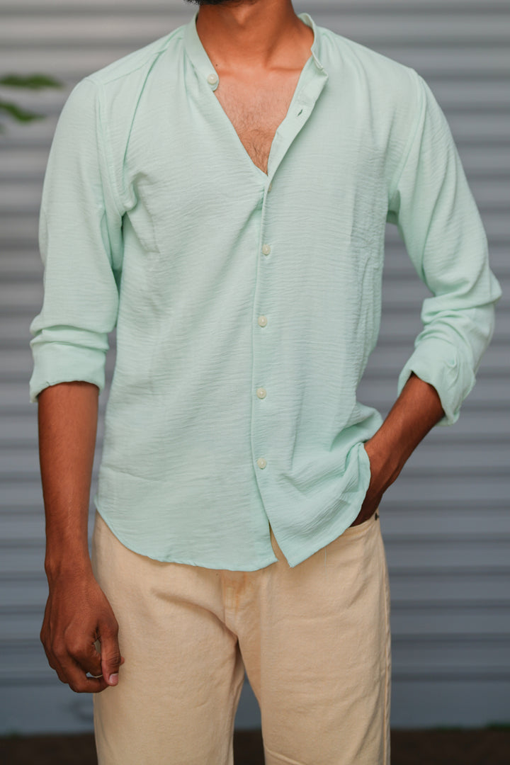 Soft Linen Shirt for Men – Lightweight Casual Full Sleeve Shirt - Mint Green