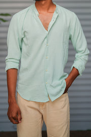 Soft Linen Shirt for Men – Lightweight Casual Full Sleeve Shirt - Mint Green