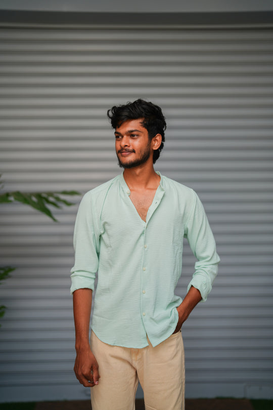 Soft Linen Shirt for Men – Lightweight Casual Full Sleeve Shirt - Mint Green – 7MAN Men's Fashion India