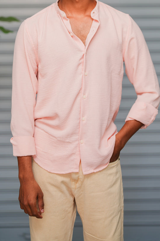 Soft Linen Shirt for Men – Lightweight Casual Full Sleeve Shirt - Baby Pink – alternate view – 7MAN India