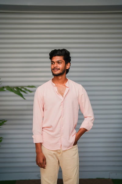 Soft Linen Shirt for Men – Lightweight Casual Full Sleeve Shirt - Baby Pink