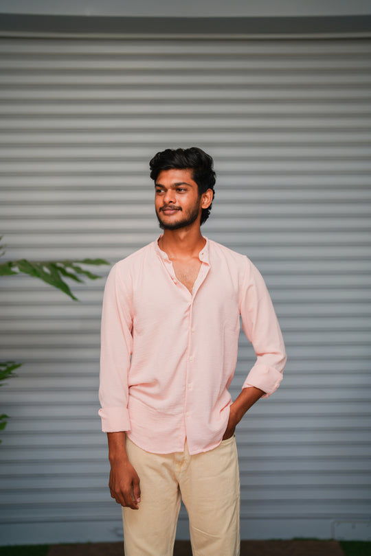 Soft Linen Shirt for Men – Lightweight Casual Full Sleeve Shirt - Baby Pink – 7MAN Men's Fashion India