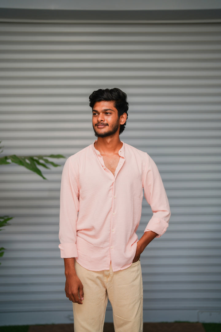 Soft Linen Shirt for Men – Lightweight Casual Full Sleeve Shirt - Baby Pink