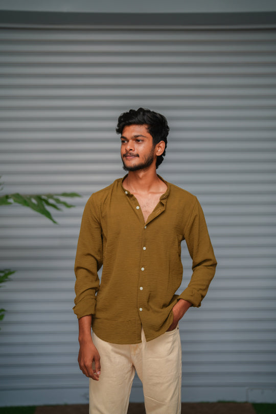 Soft Linen Shirt for Men – Lightweight Casual Full Sleeve Shirt - Olive Green – 7MAN Men's Fashion India