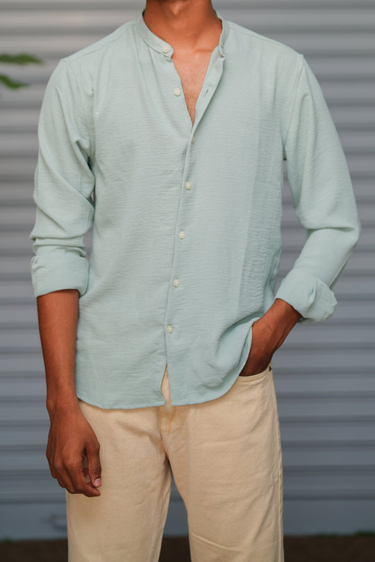 Soft Linen Shirt for Men – Lightweight Casual Full Sleeve Shirt - Ice Mint – alternate view – 7MAN India