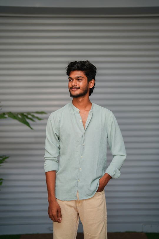 Soft Linen Shirt for Men – Lightweight Casual Full Sleeve Shirt - Ice Mint – 7MAN Men's Fashion India