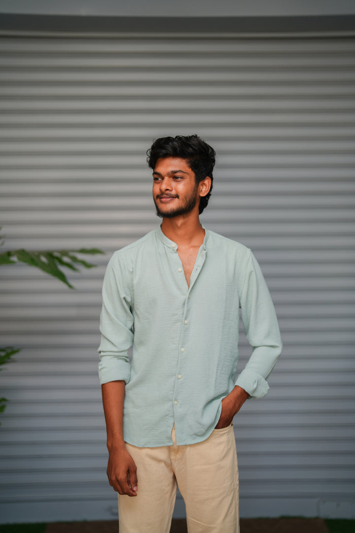 Soft Linen Shirt for Men – Lightweight Casual Full Sleeve Shirt - Ice Mint