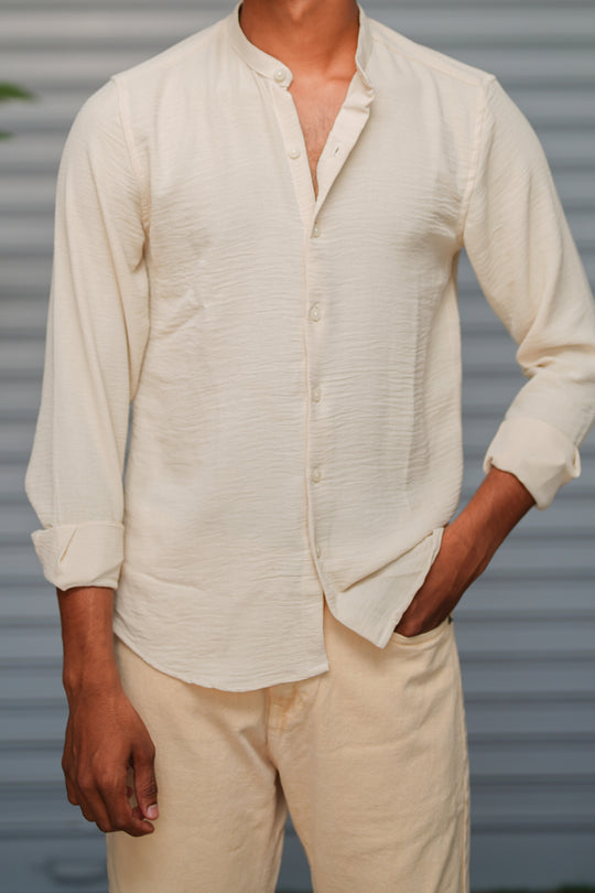 Soft Linen Shirt for Men – Lightweight Casual Full Sleeve Shirt - Cream White – alternate view – 7MAN India