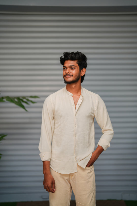 Soft Linen Shirt for Men – Lightweight Casual Full Sleeve Shirt - Cream White – 7MAN Men's Fashion India