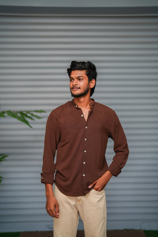 Soft Linen Shirt for Men – Lightweight Casual Full Sleeve Shirt - Coffee Brown – 7MAN Men's Fashion India
