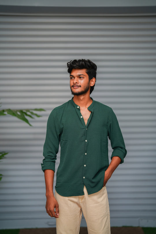 Soft Linen Shirt for Men – Lightweight Casual Full Sleeve Shirt - Bottle Green – 7MAN Men's Fashion India