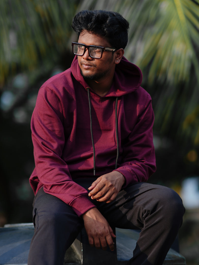 Men's Pull Over Plain Hoodie in MARRON COLOUR