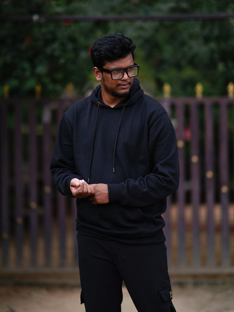 Men's Pull Over Plain Hoodie in BLACK