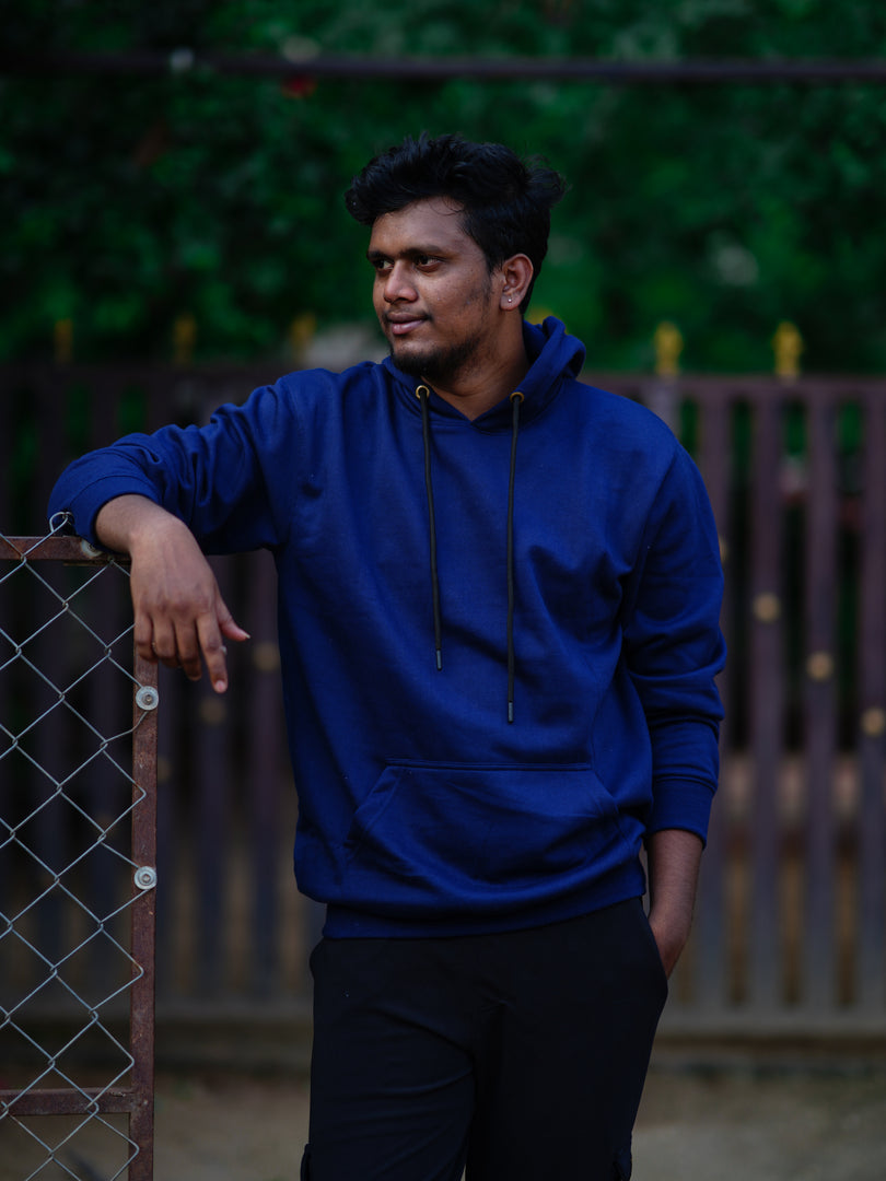 Men's Pull Over Plain Hoodie in  NAVY BLUE