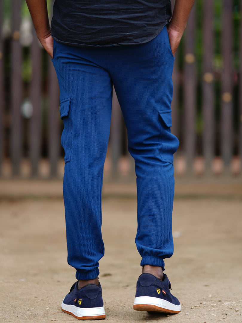 Men's Stylish Regular Fit POPCORN CARGO TRACK  PANT- PETROL  BLUE