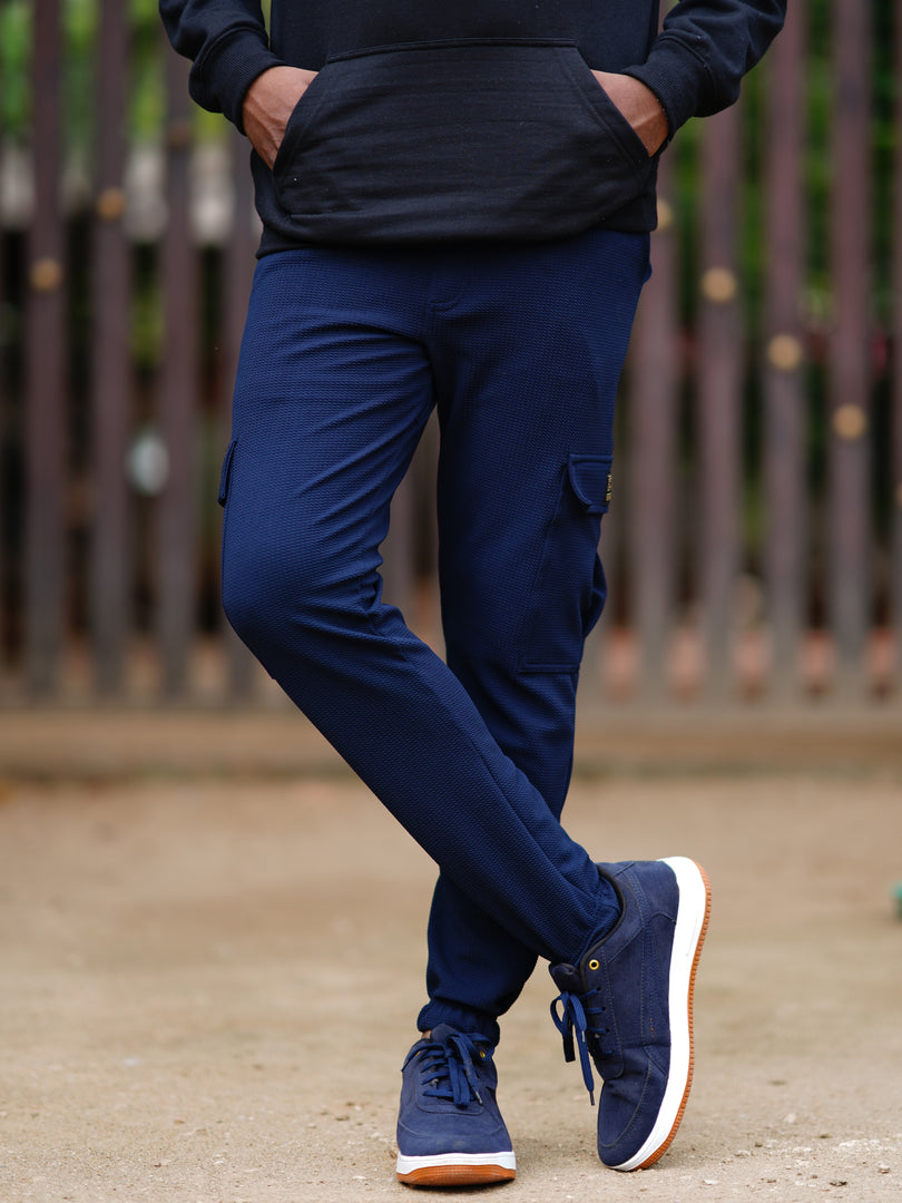 Men's Stylish Regular Fit POPCORN CARGO TRACK  PANT- NAVY BLUE