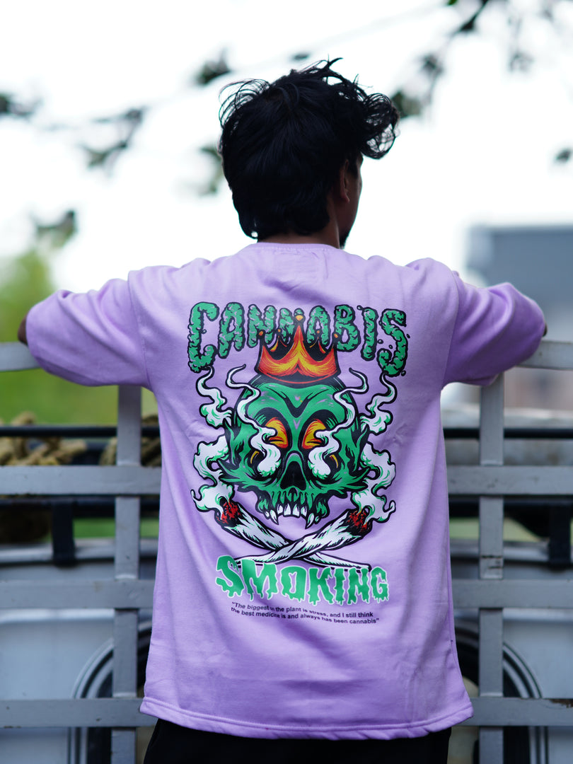 Anime Back Printed Men's CANNABIS  SMOKING  T-Shirt LAVENDER SHADE