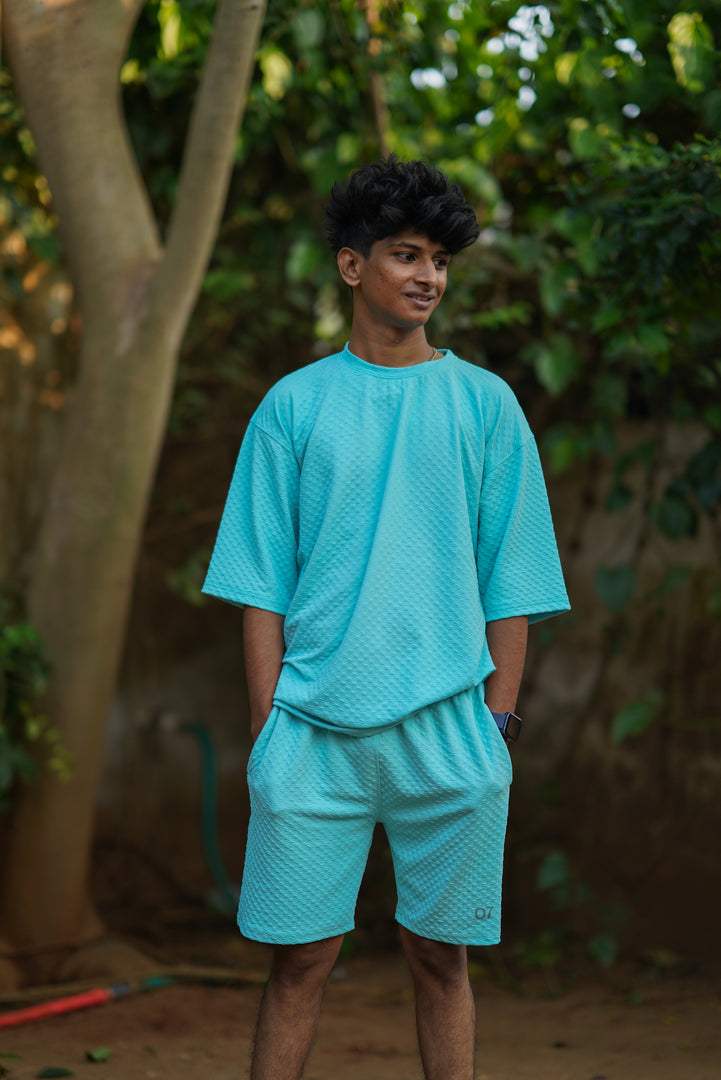 SQUARE BUBBLE CO-ORD SETS T-SHIRT AND SHORTS SKY BLUE