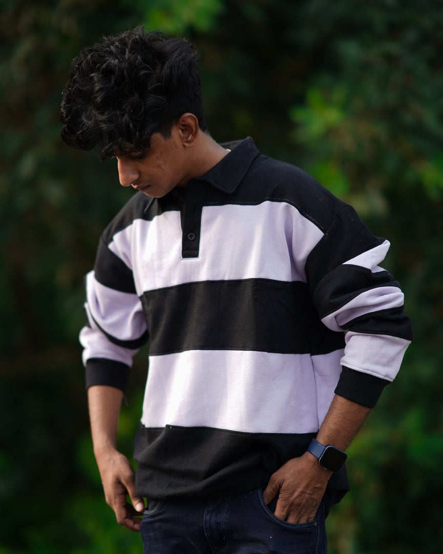 ATTRACTIVE COLLAR CUTTENS FULL SLEEVE TSHIRT-BLACK WITH PINK