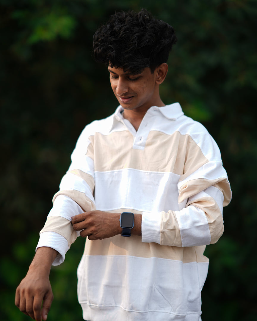 ATTRACTIVE COLLAR CUTTENS FULL SLEEVE TSHIRT-WHITE WITH SANDLE