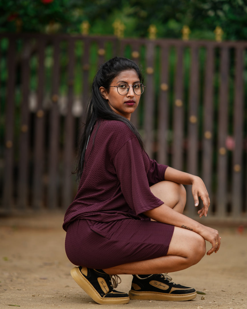 RECTANGLE BUBBLE UNISEX CO-ORD SETS T-SHIRT AND SHORTS MAROON