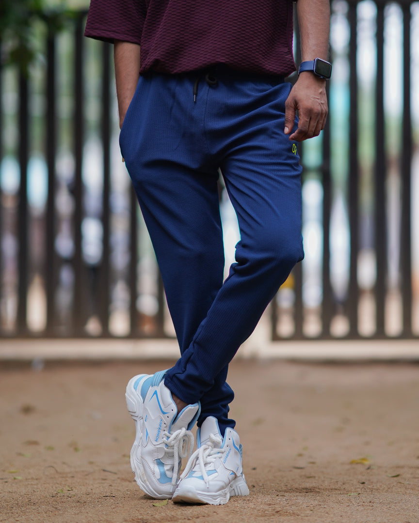 ATTRACTIVE MEN'S POPCORN TRACK PANT-PETROL BLUE