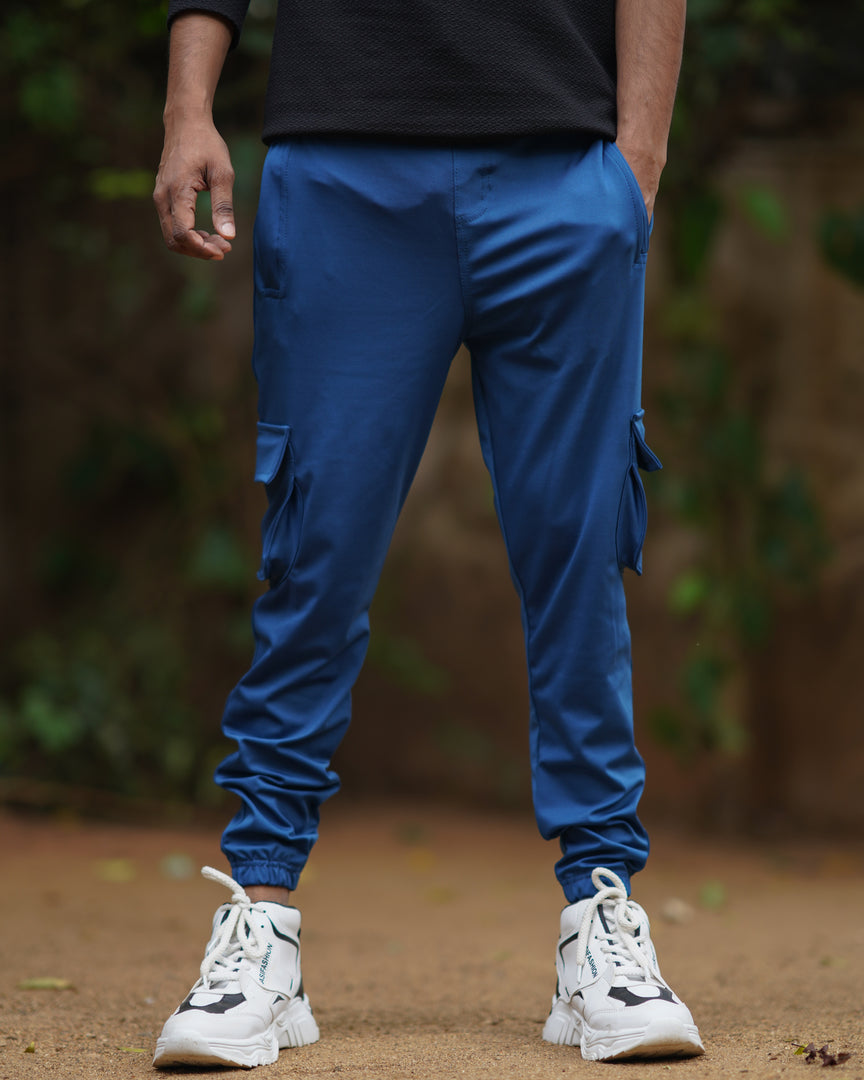 MENS LYCRA CARGO PANT WITH DOUBLE POCKET-PETROL BLUE