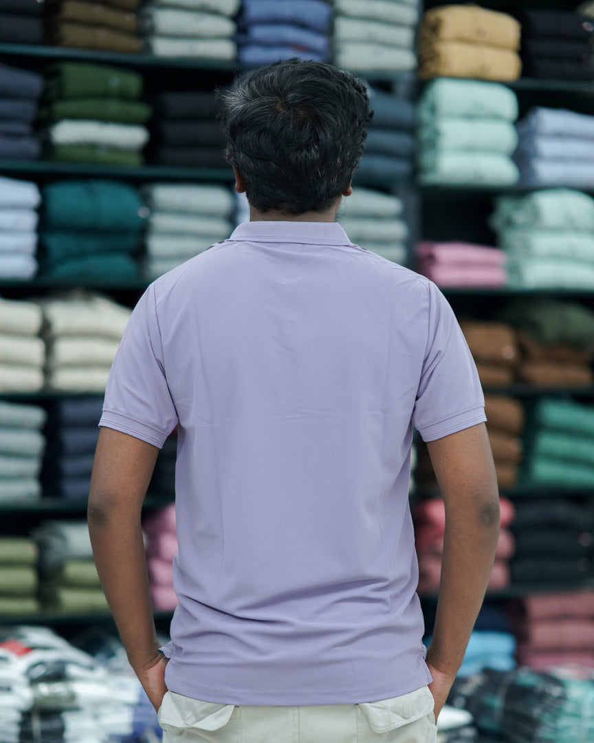 Short Sleeve Collar Neck Striped Mens Polo T-Shirt - Purple