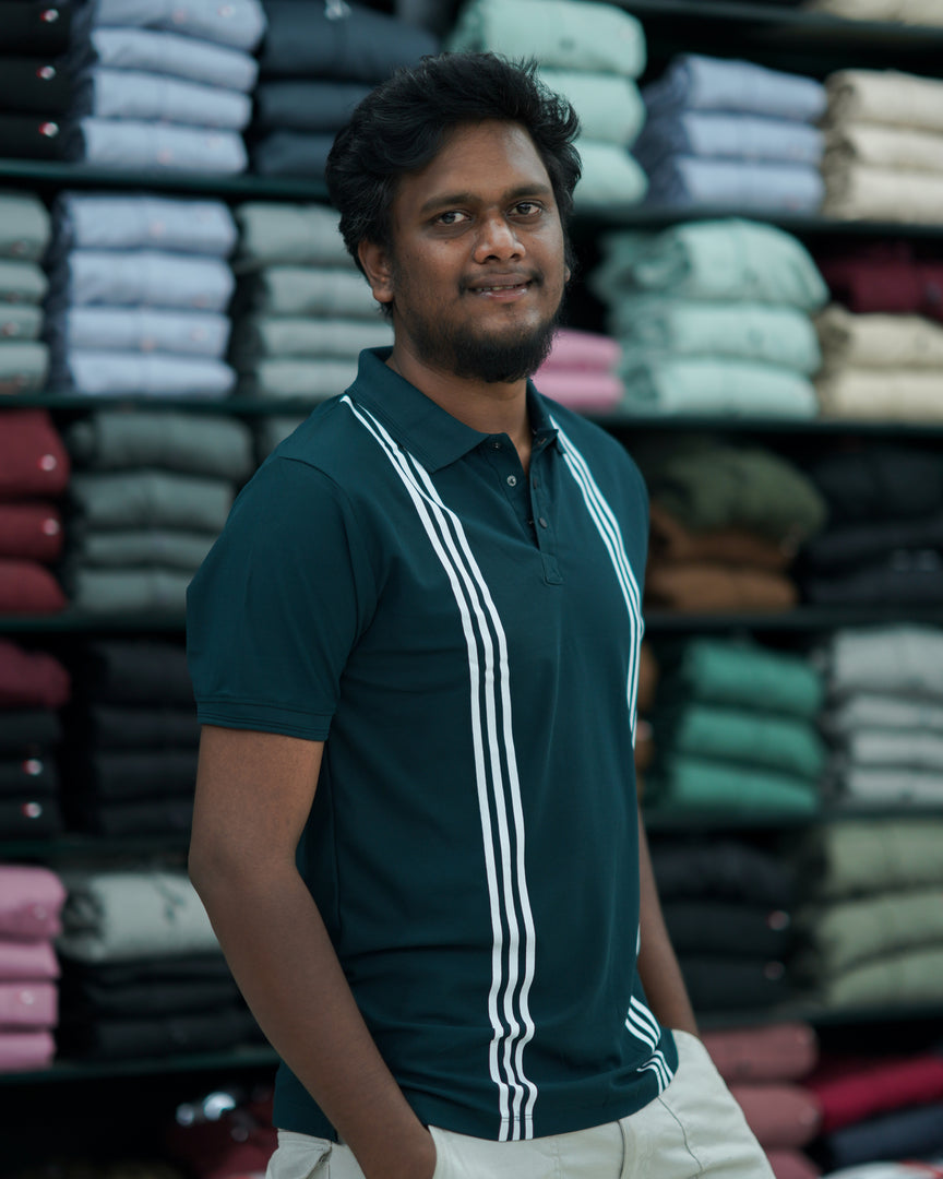 Short Sleeve Collar Neck Striped Mens Polo T-Shirt - Bottle Green