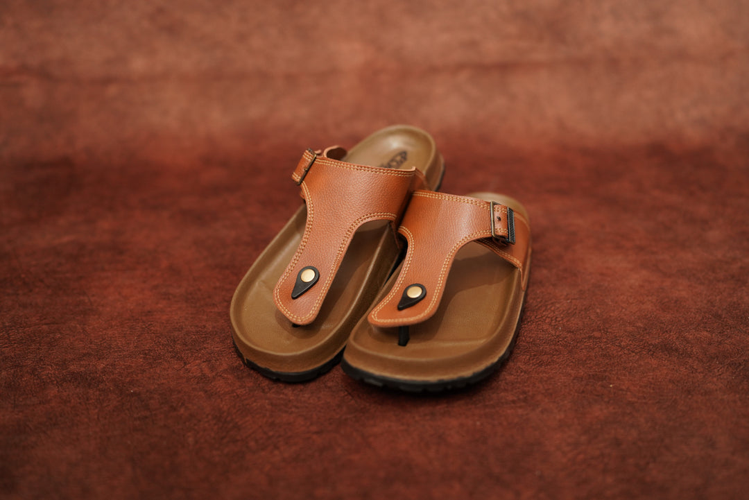 Men’s Brown Leather Buckle Sandals with Brown Sole – Stylish & Comfortable