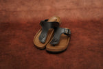 Load image into Gallery viewer, Men’s Brown &amp; Black Leather Buckle Sandals with Brown Sole – Stylish &amp; Comfortable
