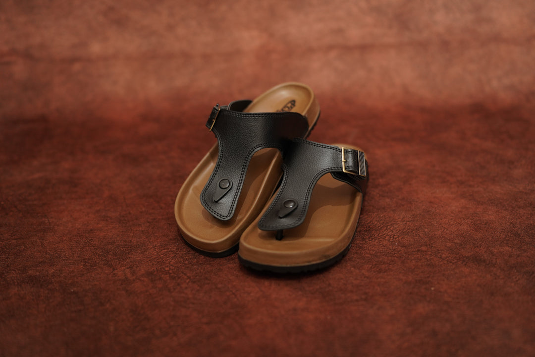 Men’s Brown & Black Leather Buckle Sandals with Brown Sole – Stylish & Comfortable