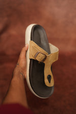 Load image into Gallery viewer, Men’s Light Brown T Strip Leather Buckle Sandals with Brown Sole – Stylish &amp; Comfortable
