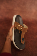 Load image into Gallery viewer, Men’s Brown T Strip Leather Buckle Sandals with Brown Sole – Stylish &amp; Comfortable
