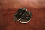 Load image into Gallery viewer, Men’s Black Double Buckle Slides – Premium Comfort Suede Sandals
