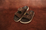 Load image into Gallery viewer, Men’s Dark Brown Double Buckle Slides – Premium Comfort Suede Sandals
