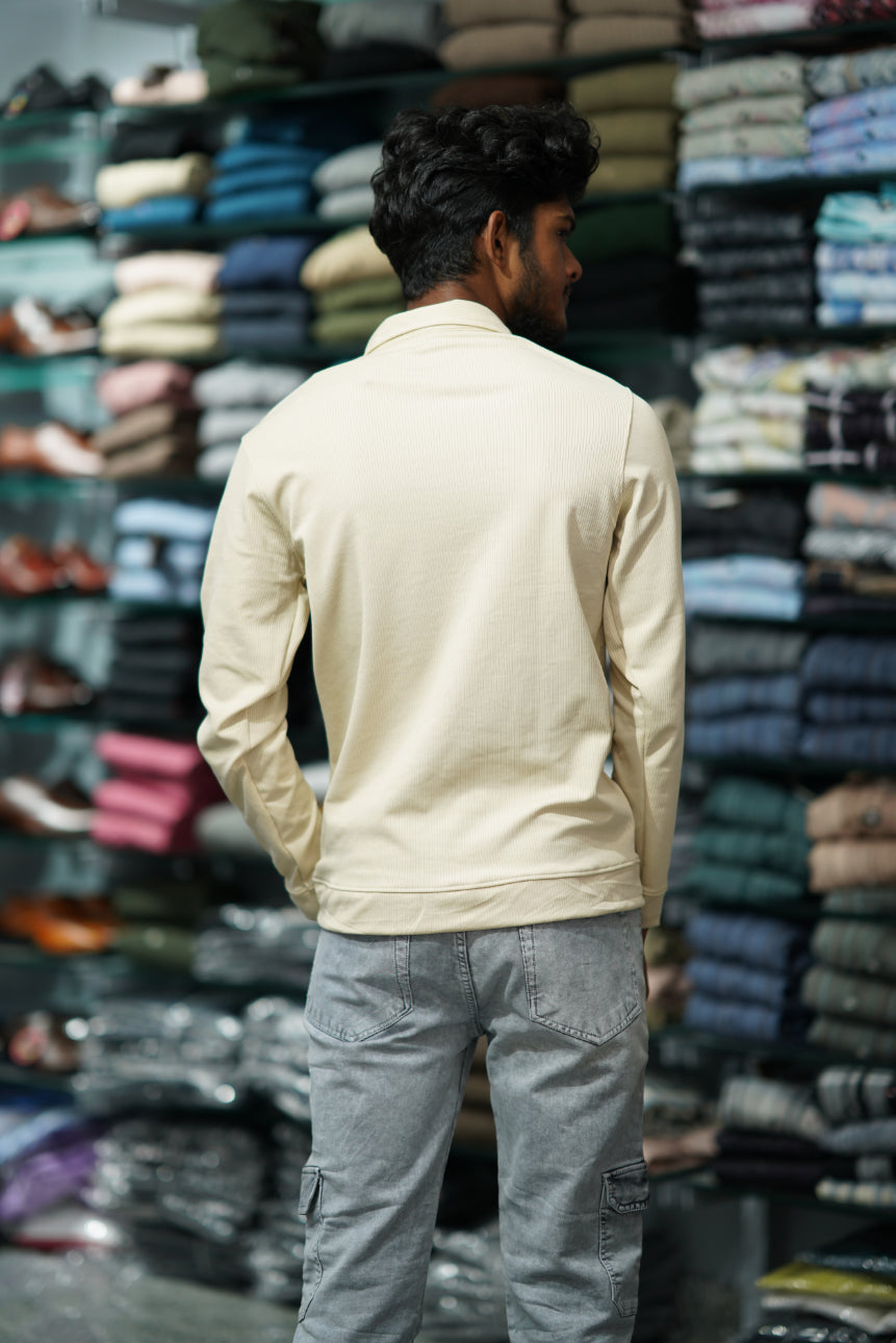 Full Sleeve Korean Tshirt for Men with Zipper Collar in Sandle