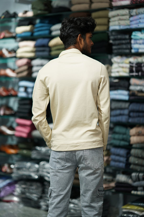 Full Sleeve Korean Tshirt for Men with Zipper Collar in Sandle