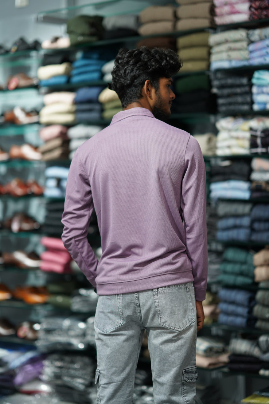 Full Sleeve Korean Tshirt for Men with Zipper Collar in Purple